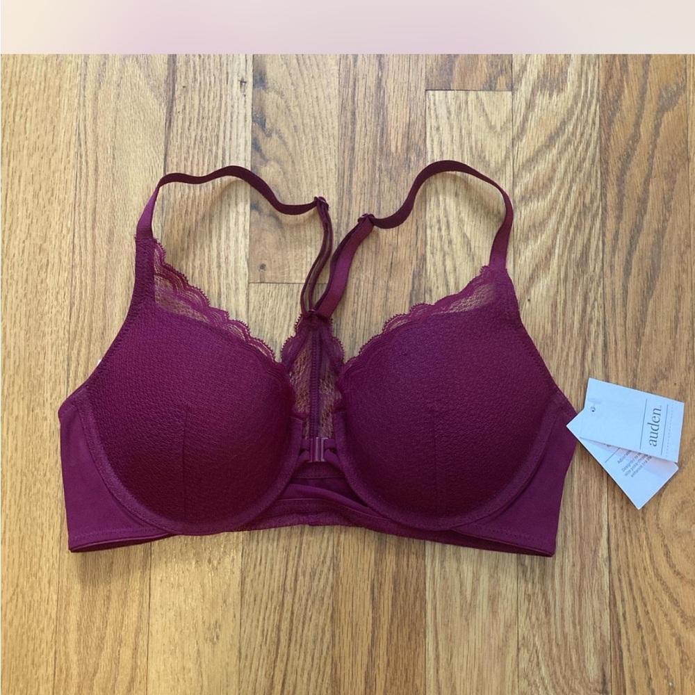 Auden Red Front Clasp Lace Bra with Racerback Design